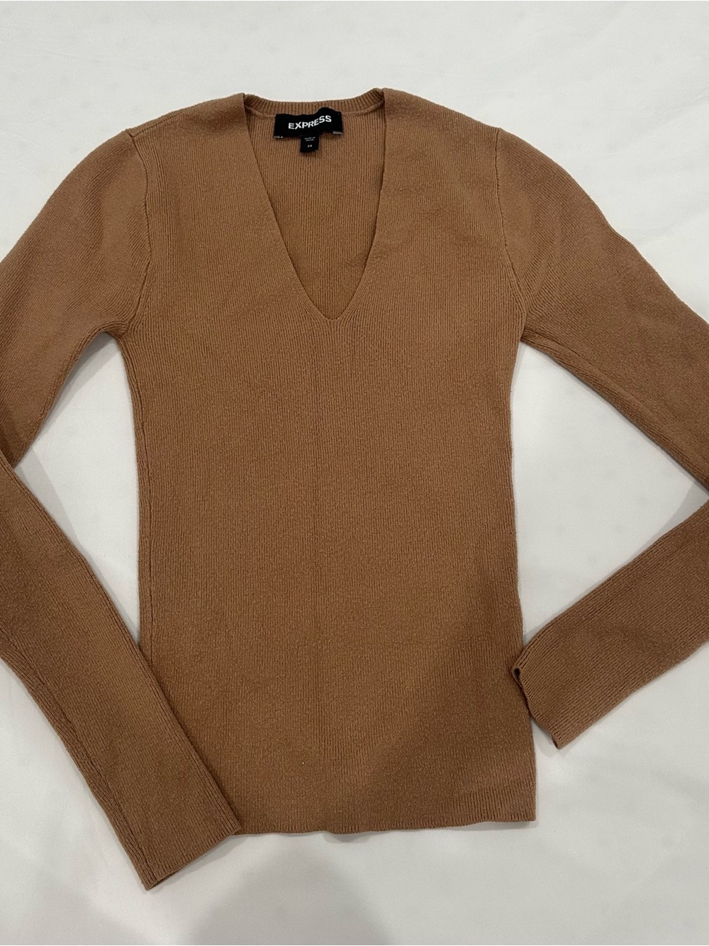 Express V-Neck Slim Sweater in Camel Brown